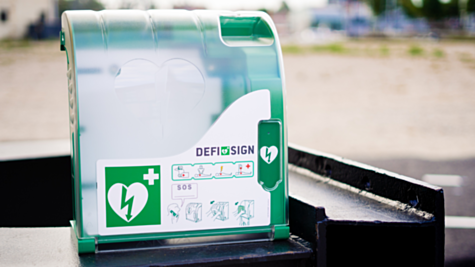 AED stored in a heated outdoor cabinet