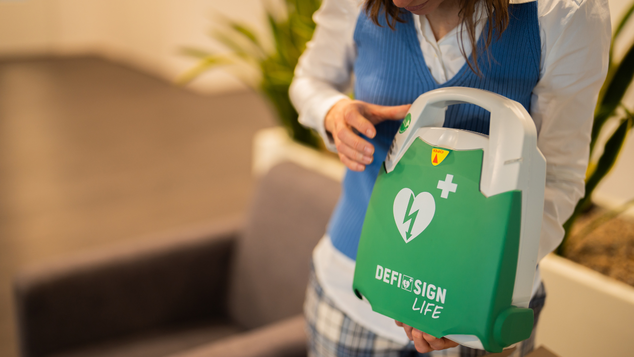 AED available for emergency use in a UK workplace